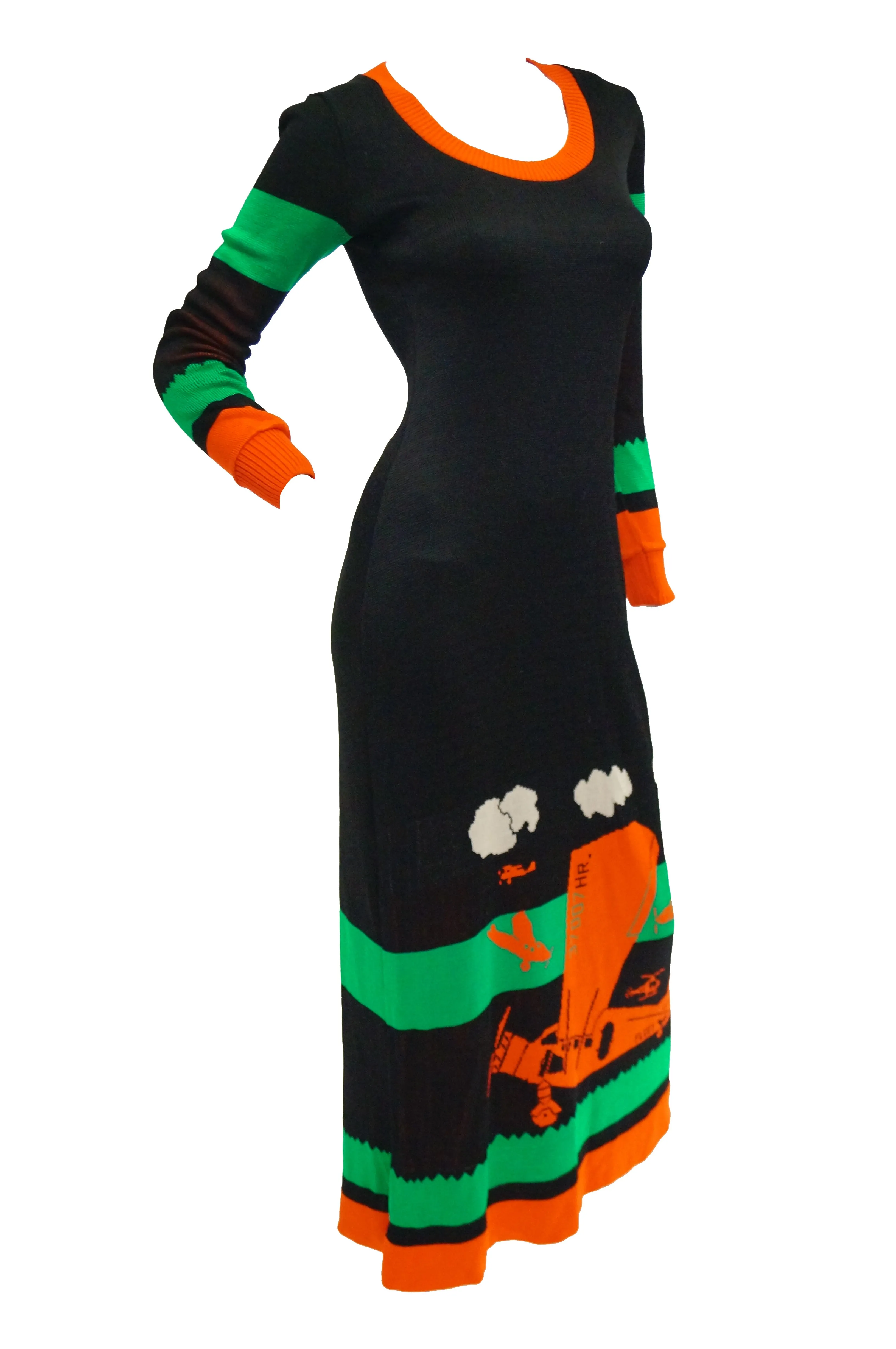 1970s Giorgio di Sant' Angelo Biplane Intarsia Knit Maxi Dress - Iconic