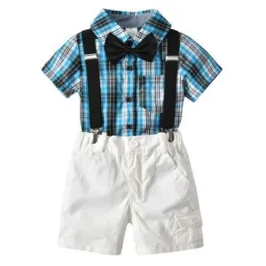 4Pcs Formal Boys Plaid Clothes Sets