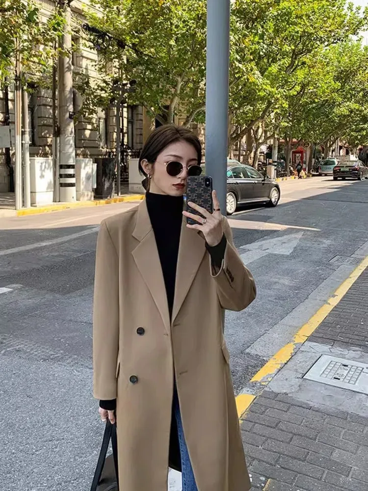 Advbridge British Style Suit Windbreaker Jacket For Women, New Women's Spring And Autumn High-End Drape Mid Length Coat