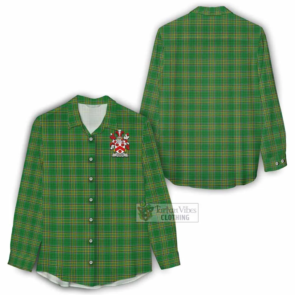 Agnew Irish Clan Tartan Women's Casual Shirt with Coat of Arms