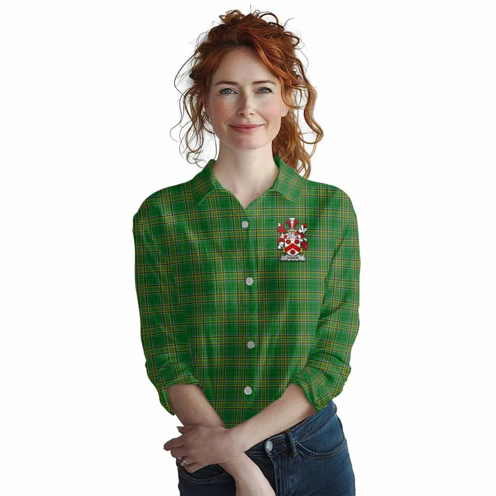 Agnew Irish Clan Tartan Women's Casual Shirt with Coat of Arms