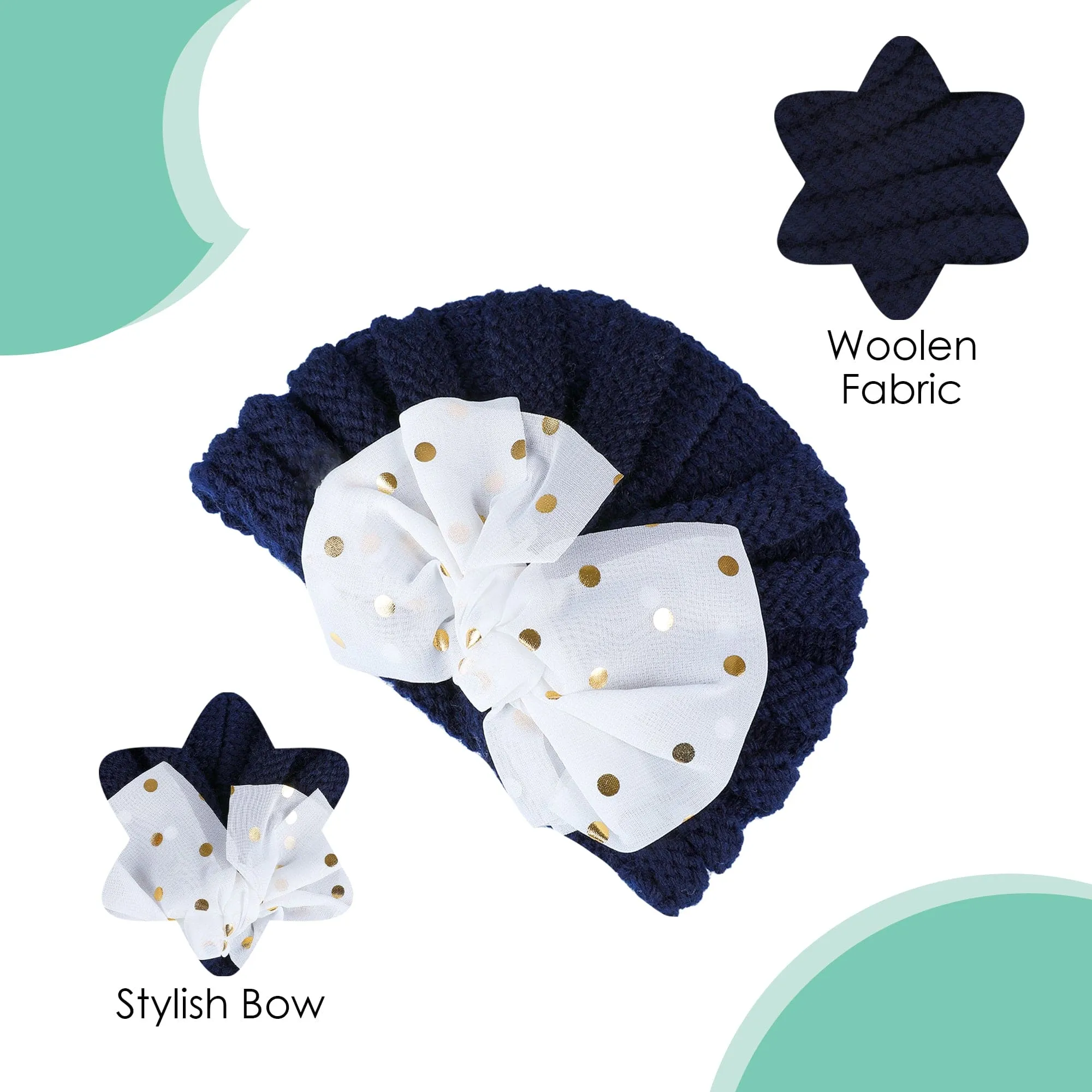 Baby Moo Partywear Sequence Bow 2 Pack Turban Caps - Brown And Navy Blue