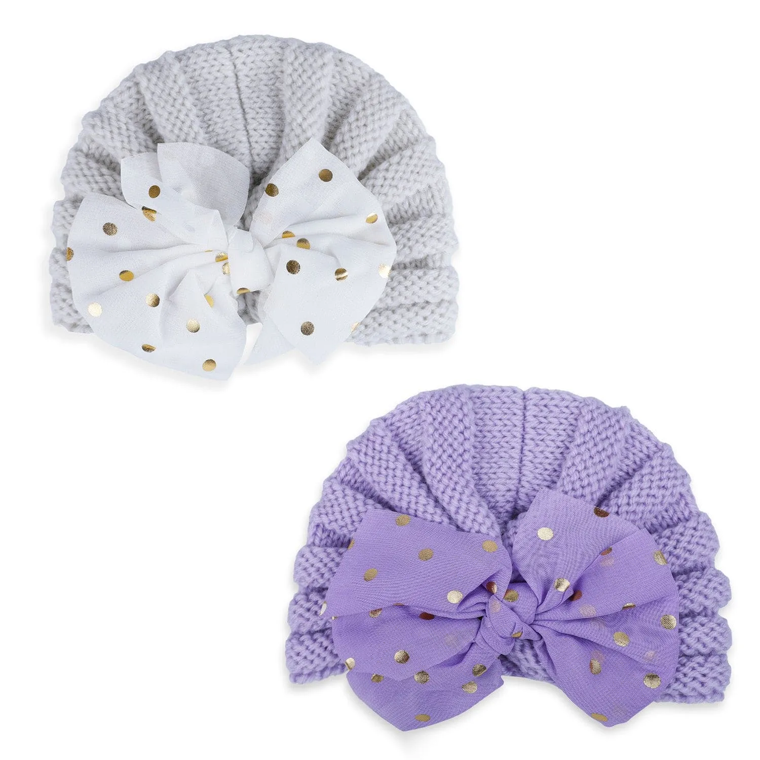 Baby Moo Partywear Sequence Bow 2 Pack Turban Caps - Lilac And White