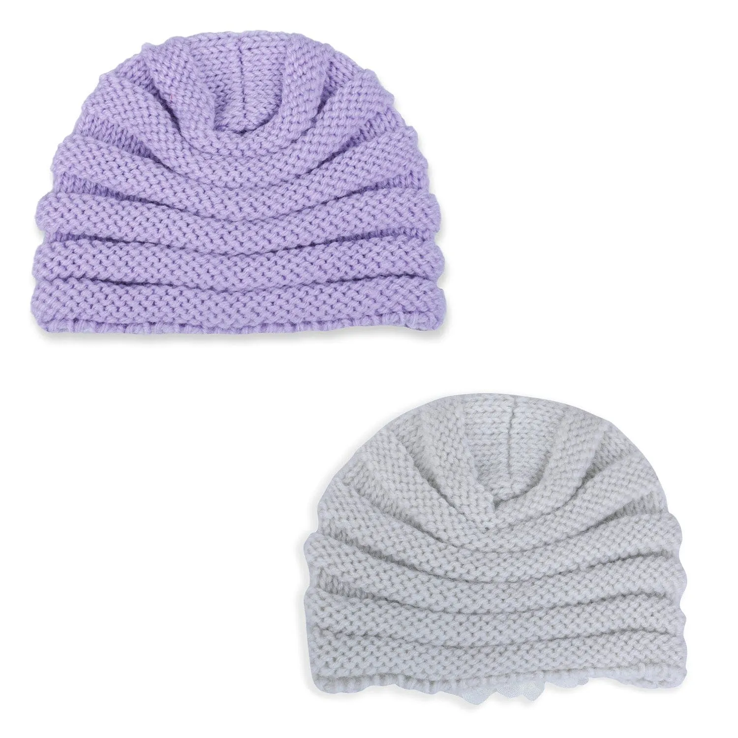 Baby Moo Partywear Sequence Bow 2 Pack Turban Caps - Lilac And White