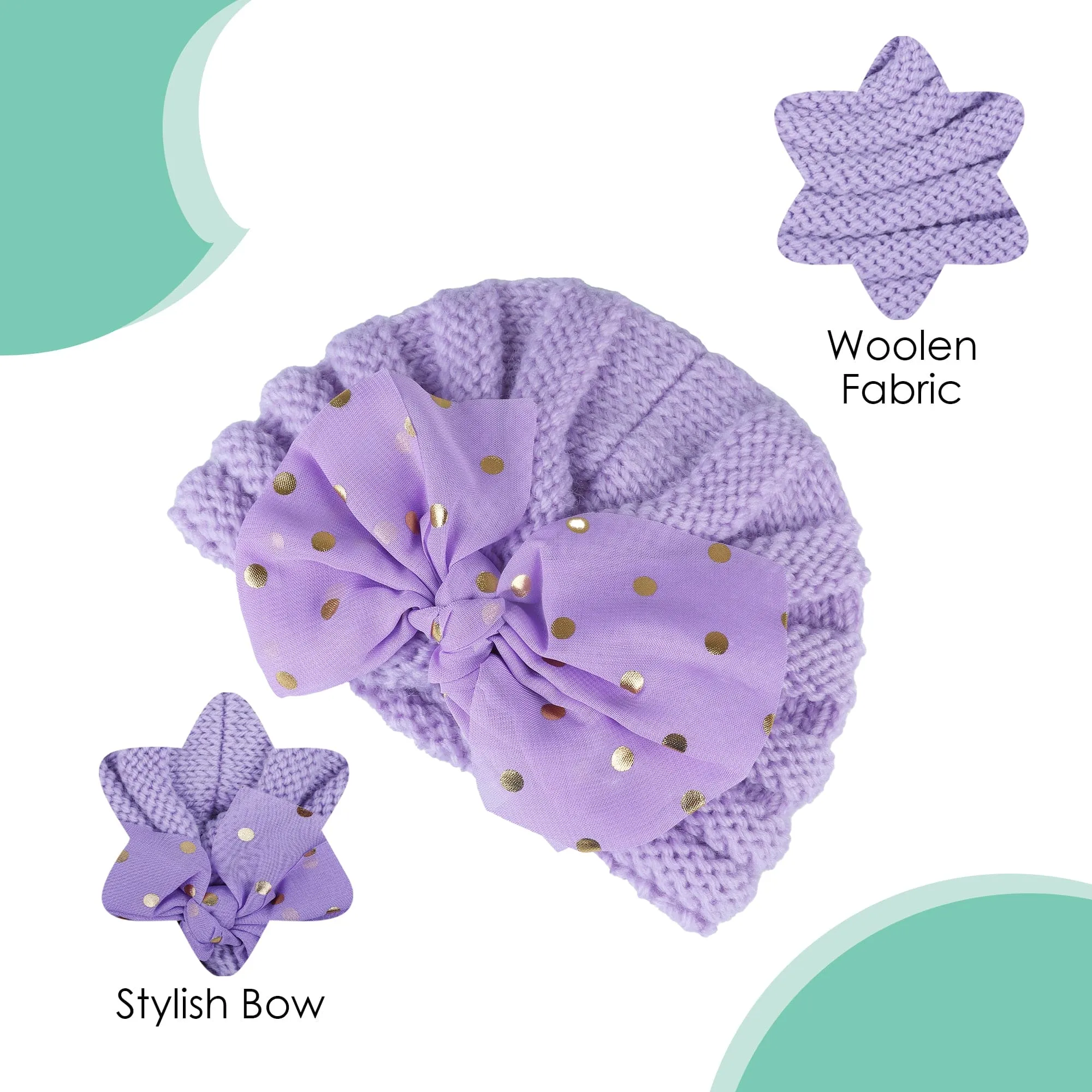 Baby Moo Partywear Sequence Bow 2 Pack Turban Caps - Lilac And White