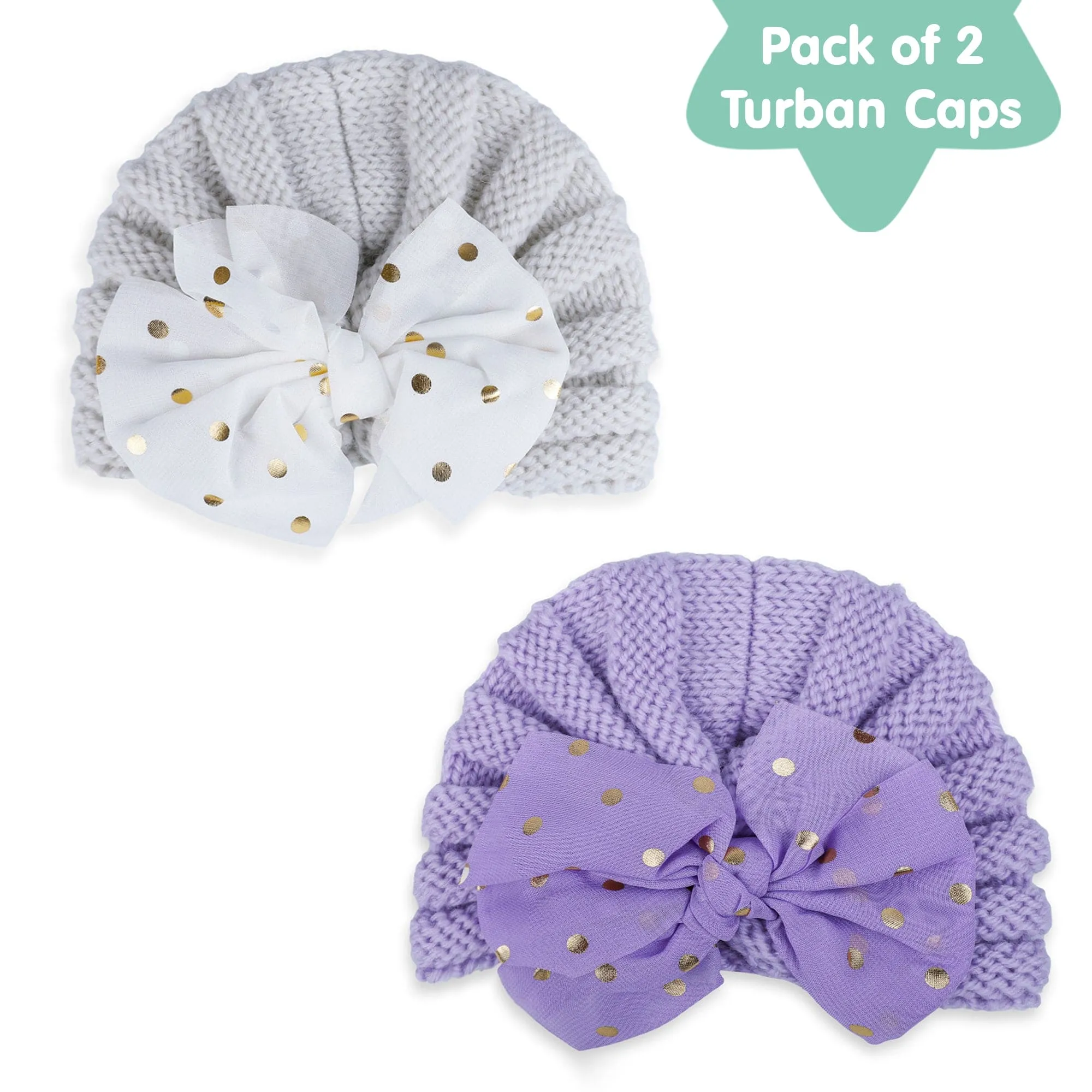 Baby Moo Partywear Sequence Bow 2 Pack Turban Caps - Lilac And White