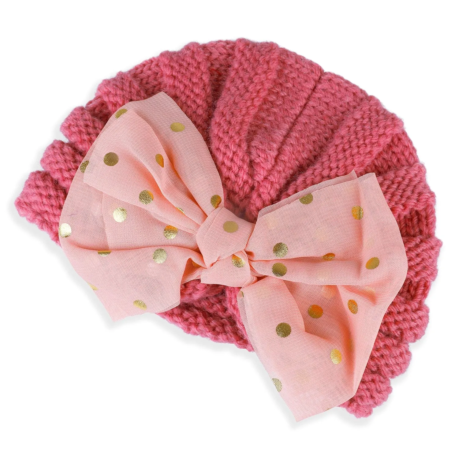 Baby Moo Partywear Sequence Bow 2 Pack Turban Caps - Peach And Yellow