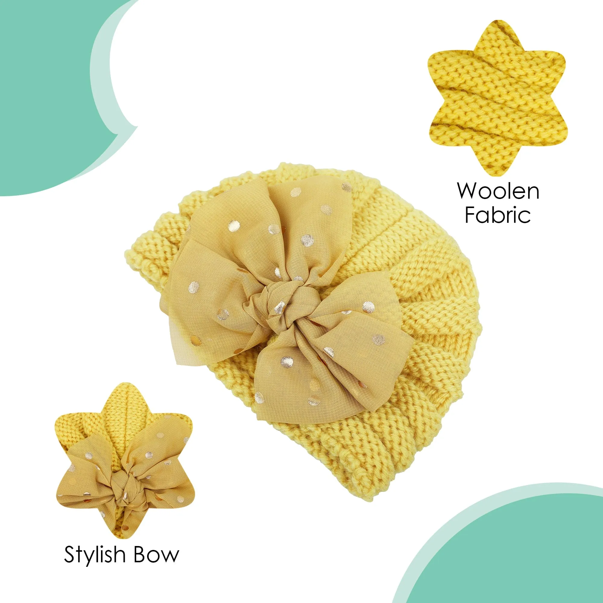 Baby Moo Partywear Sequence Bow 2 Pack Turban Caps - Peach And Yellow