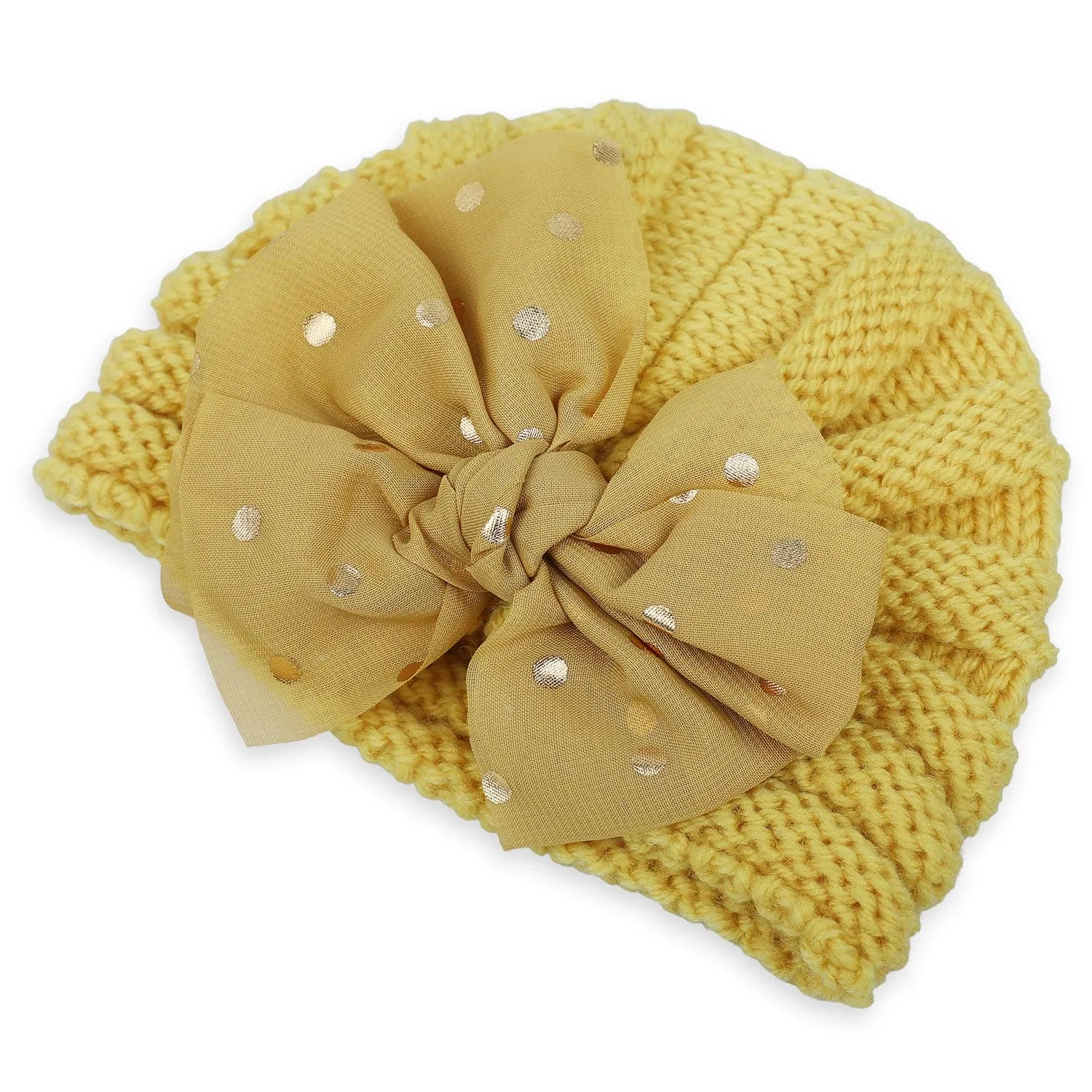 Baby Moo Partywear Sequence Bow 2 Pack Turban Caps - Peach And Yellow