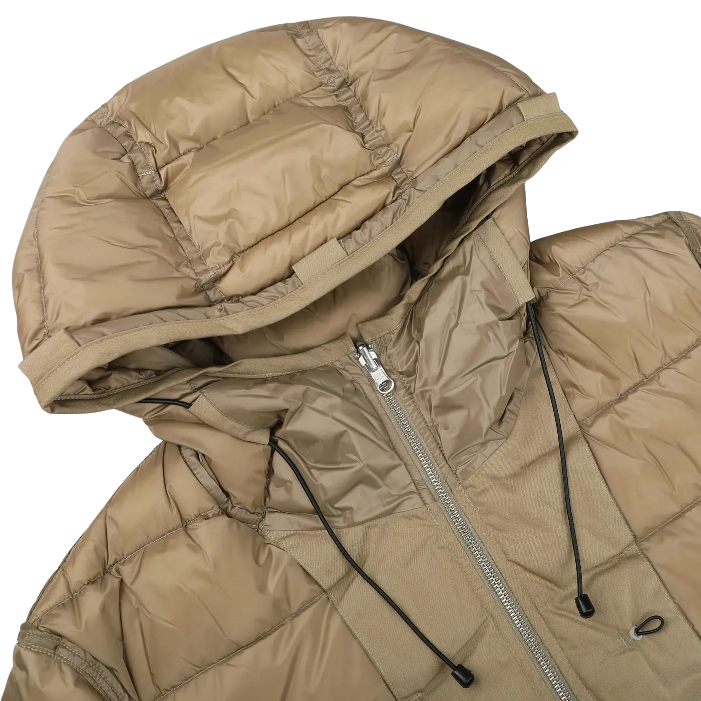 Beige Nylon Down Padded Liner Hood Jacket