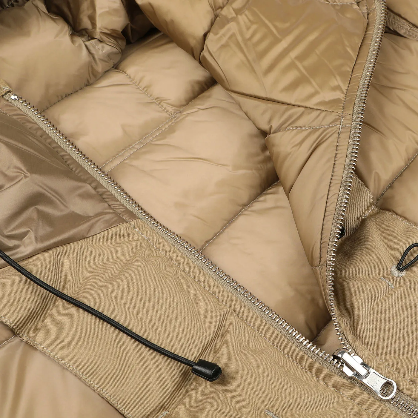 Beige Nylon Down Padded Liner Hood Jacket