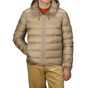 Beige Nylon Down Padded Liner Hood Jacket