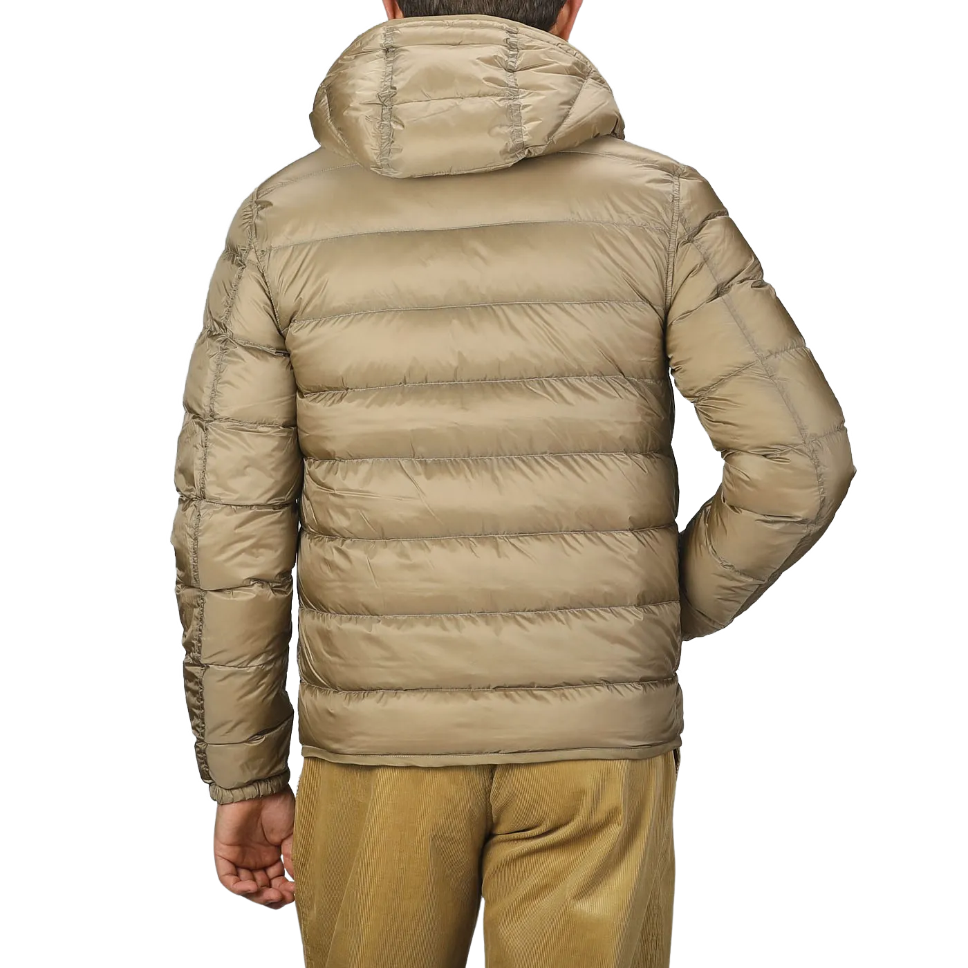 Beige Nylon Down Padded Liner Hood Jacket