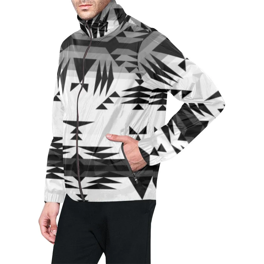 Between the Mountains White and Black Unisex Windbreaker