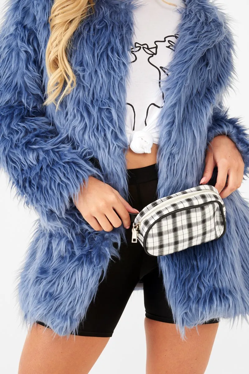 Blue Shaggy Faux Fur Coat - Evalina