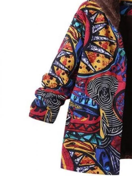 Casual Abstract Pattern Printed Long Sleeve Hoodie Coat