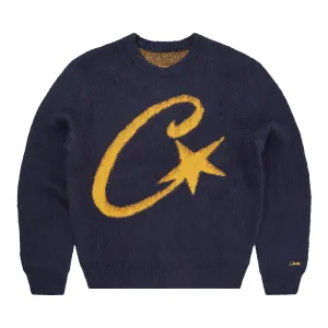 Corteiz C Star Knitted Mohair Sweater, Navy