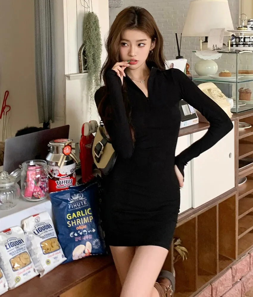 deanwangkt Elegant Fashions Autumn Winter Black Bodycon Dress Women Turtleneck Manners Slim Ribbed Knitted Long Sleeve Mini Dress Vestido