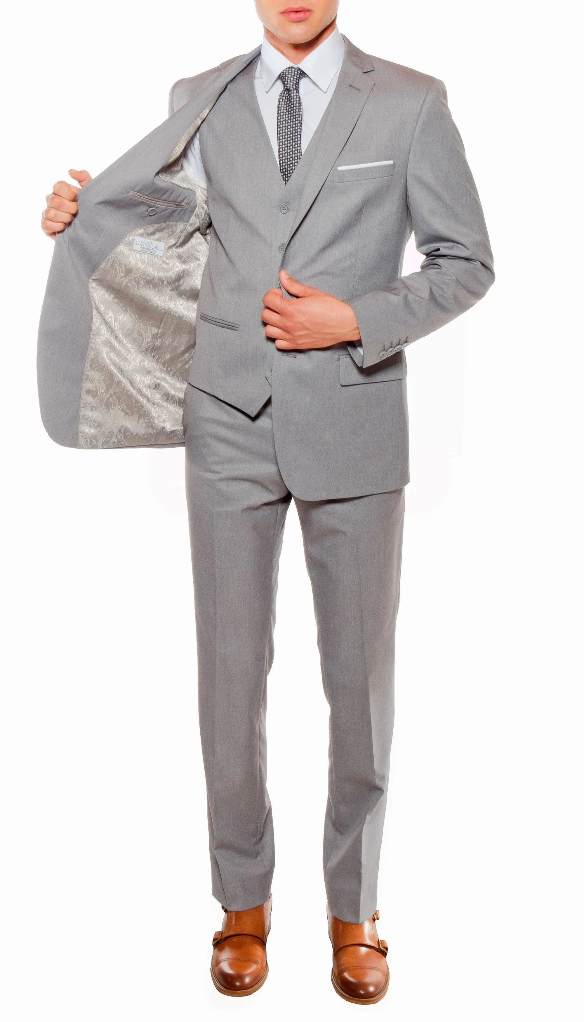 Ferrecci Mens Savannah Light Grey Slim Fit 3 Piece Suit