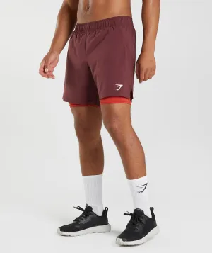 Gymshark Sport 7" 2 In 1 Shorts - Baked Maroon/Salsa Red