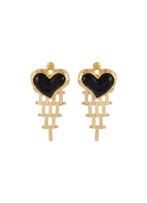 HEART WITH GOLD TONED METAL FRINGE DROP EARRINGS