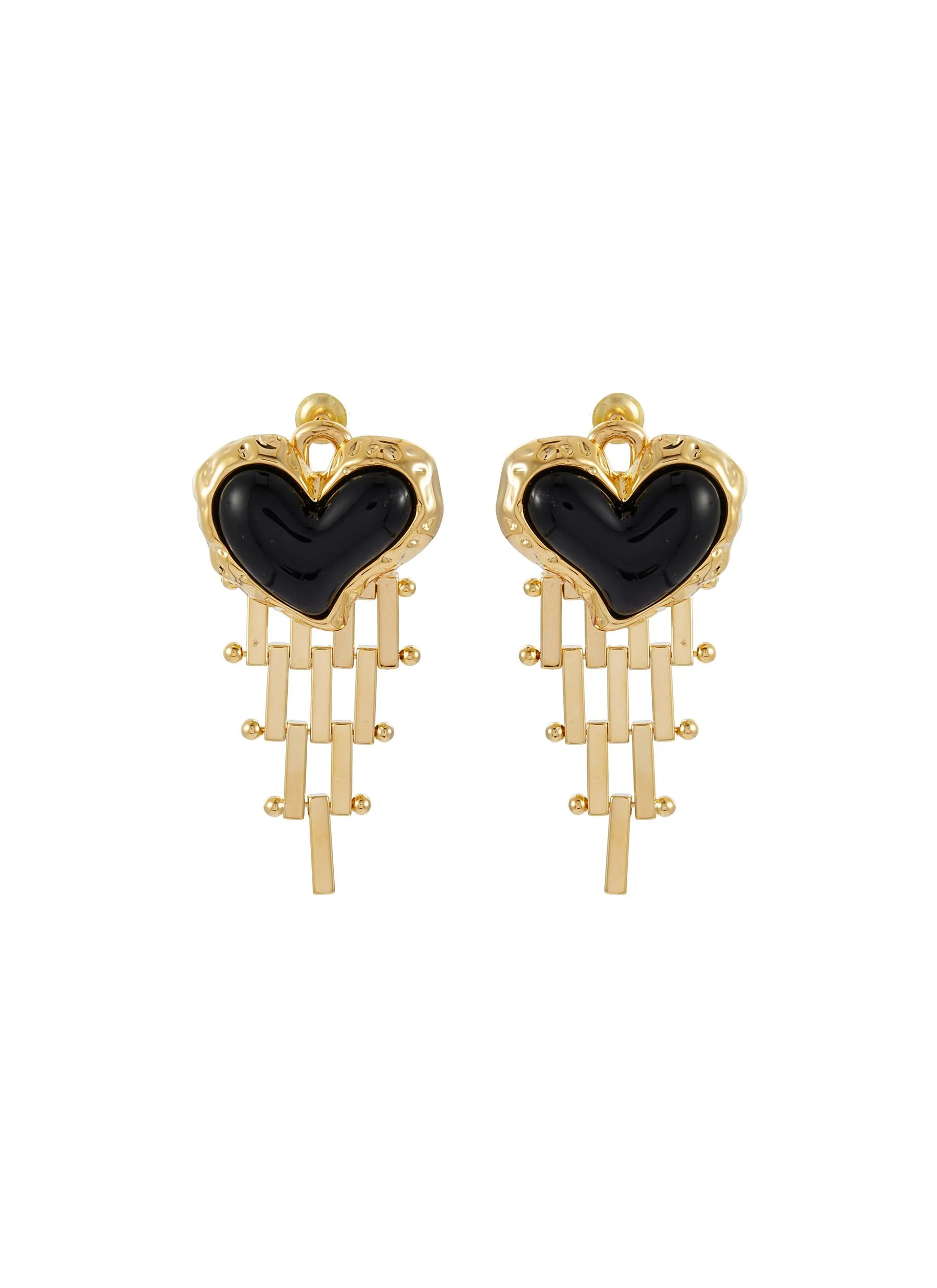 HEART WITH GOLD TONED METAL FRINGE DROP EARRINGS