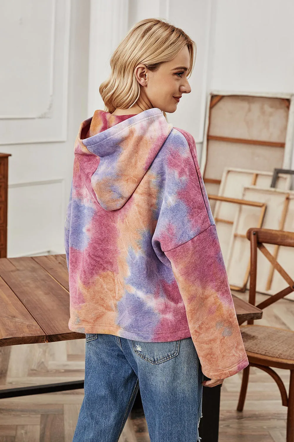 Hooded Tie-Dye Long-Sleeved Loose Coat