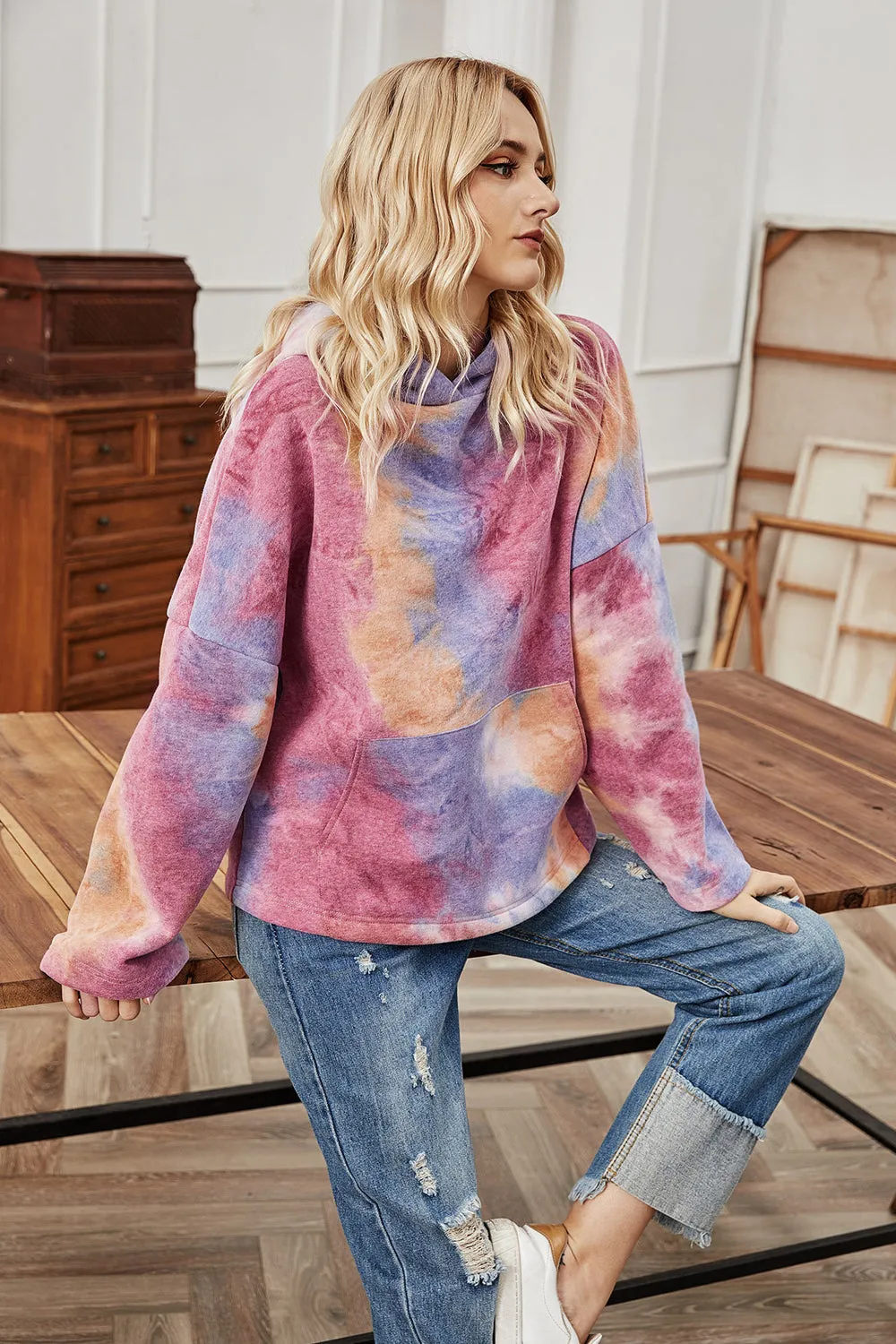 Hooded Tie-Dye Long-Sleeved Loose Coat