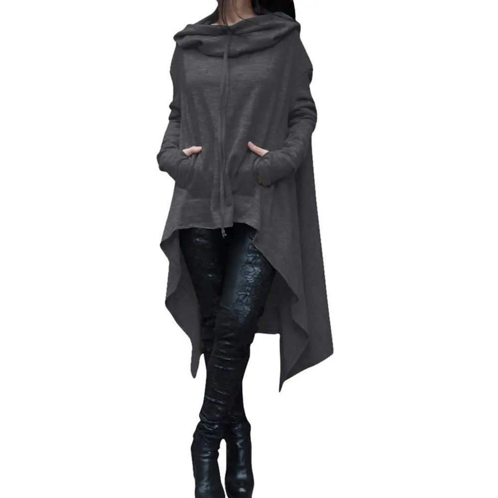 Irregular Draw Cord Coat Loose Long Sleeve