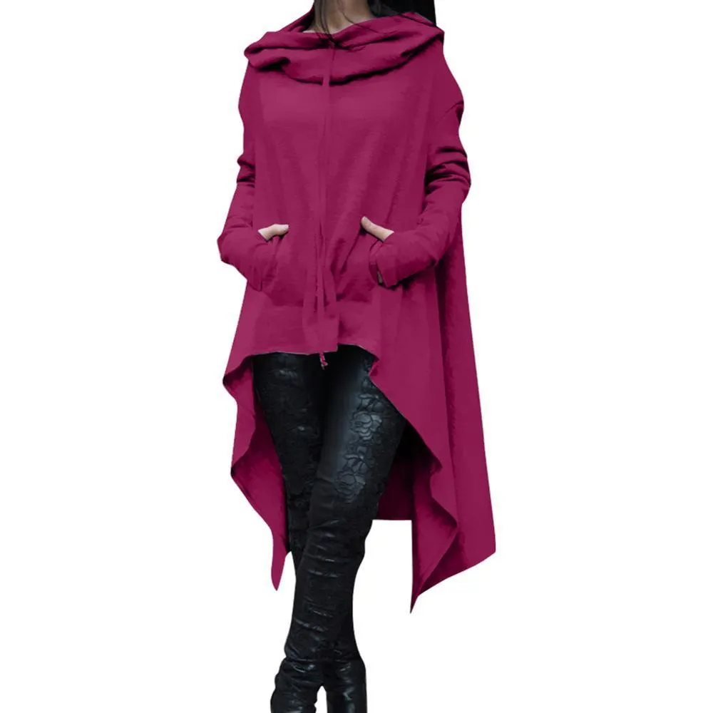 Irregular Draw Cord Coat Loose Long Sleeve