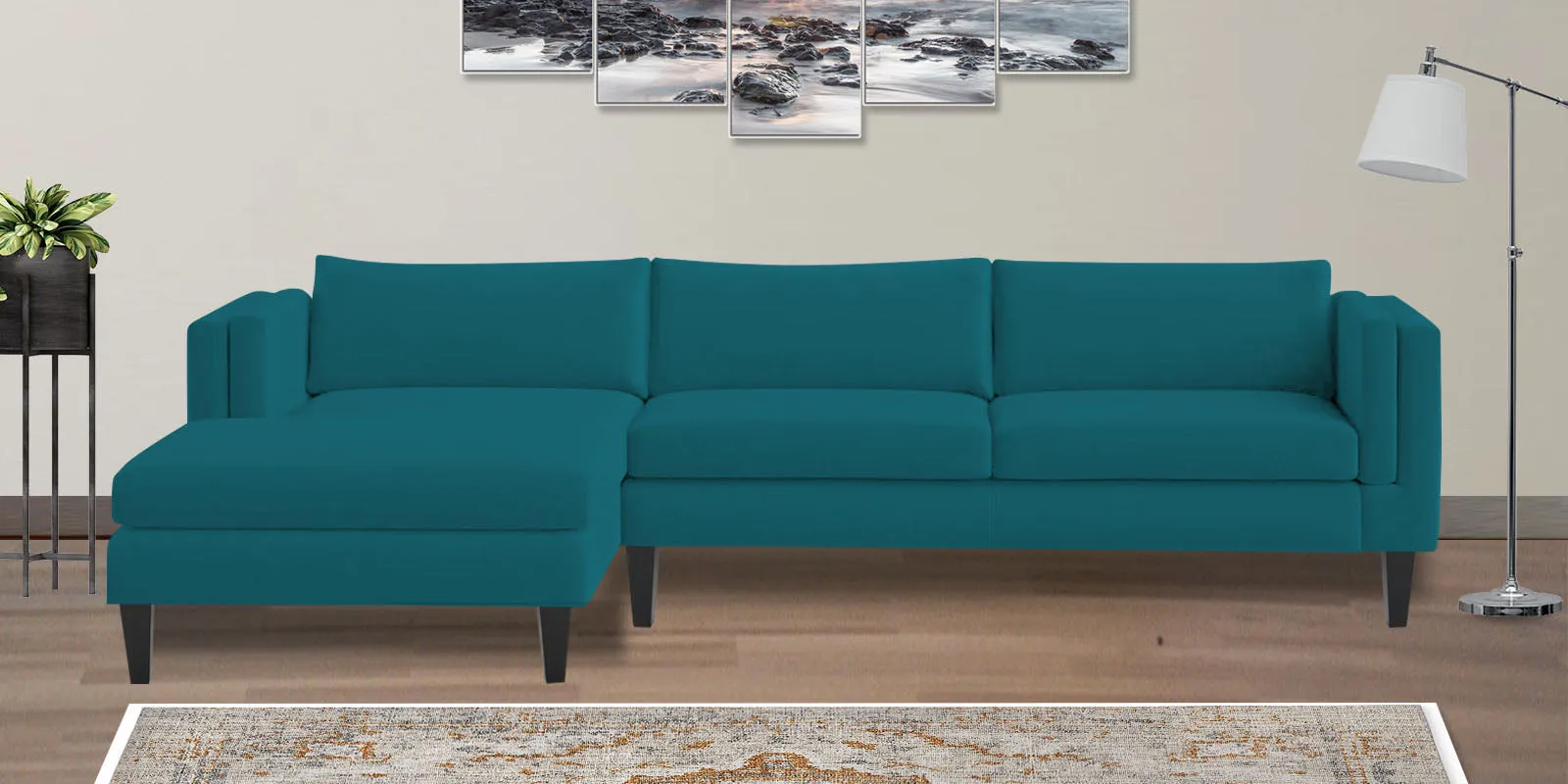 Jasper Velvet RHS Sectional Sofa (3 Lounger) in Pine green Colour