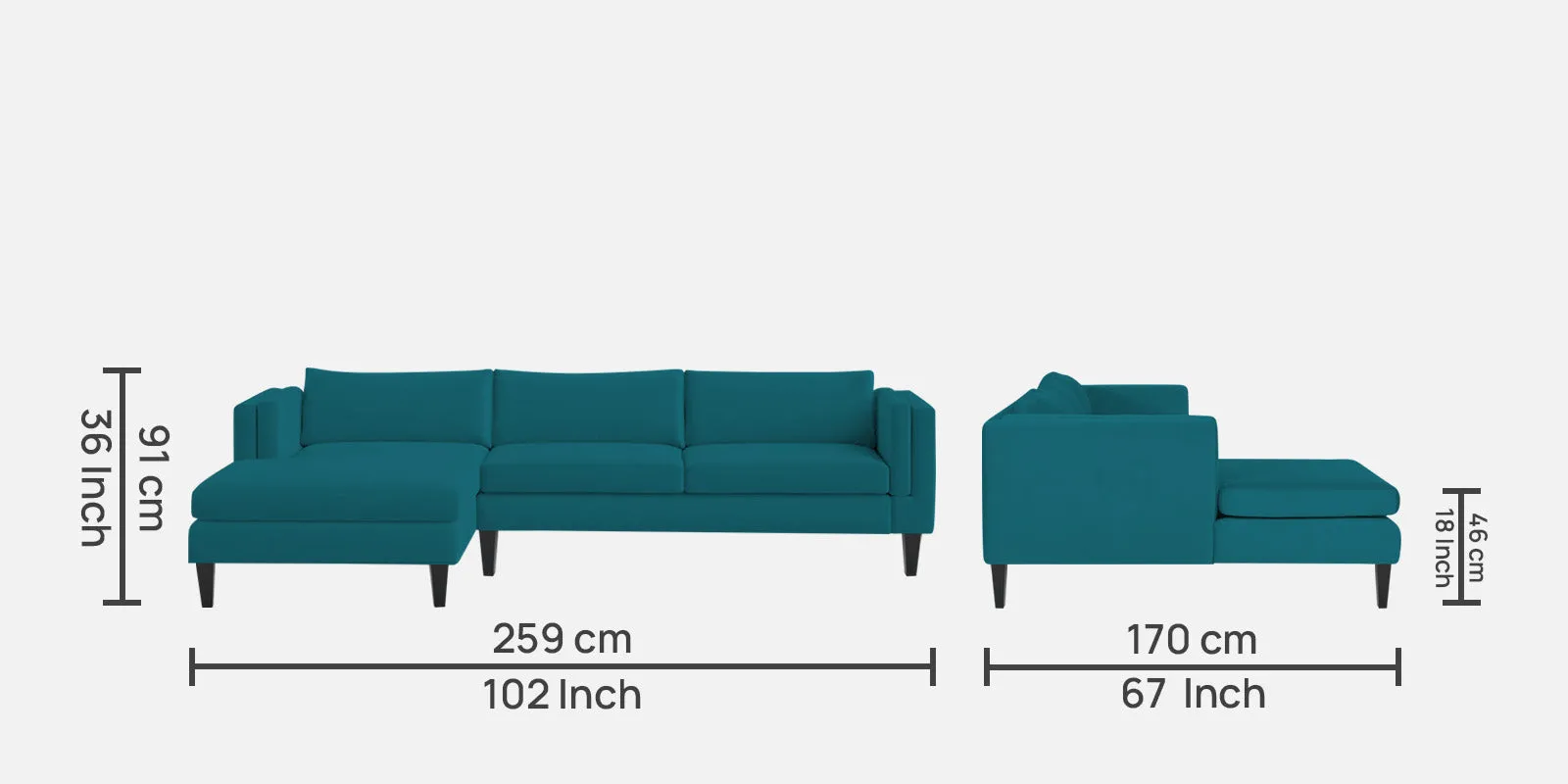 Jasper Velvet RHS Sectional Sofa (3 Lounger) in Pine green Colour