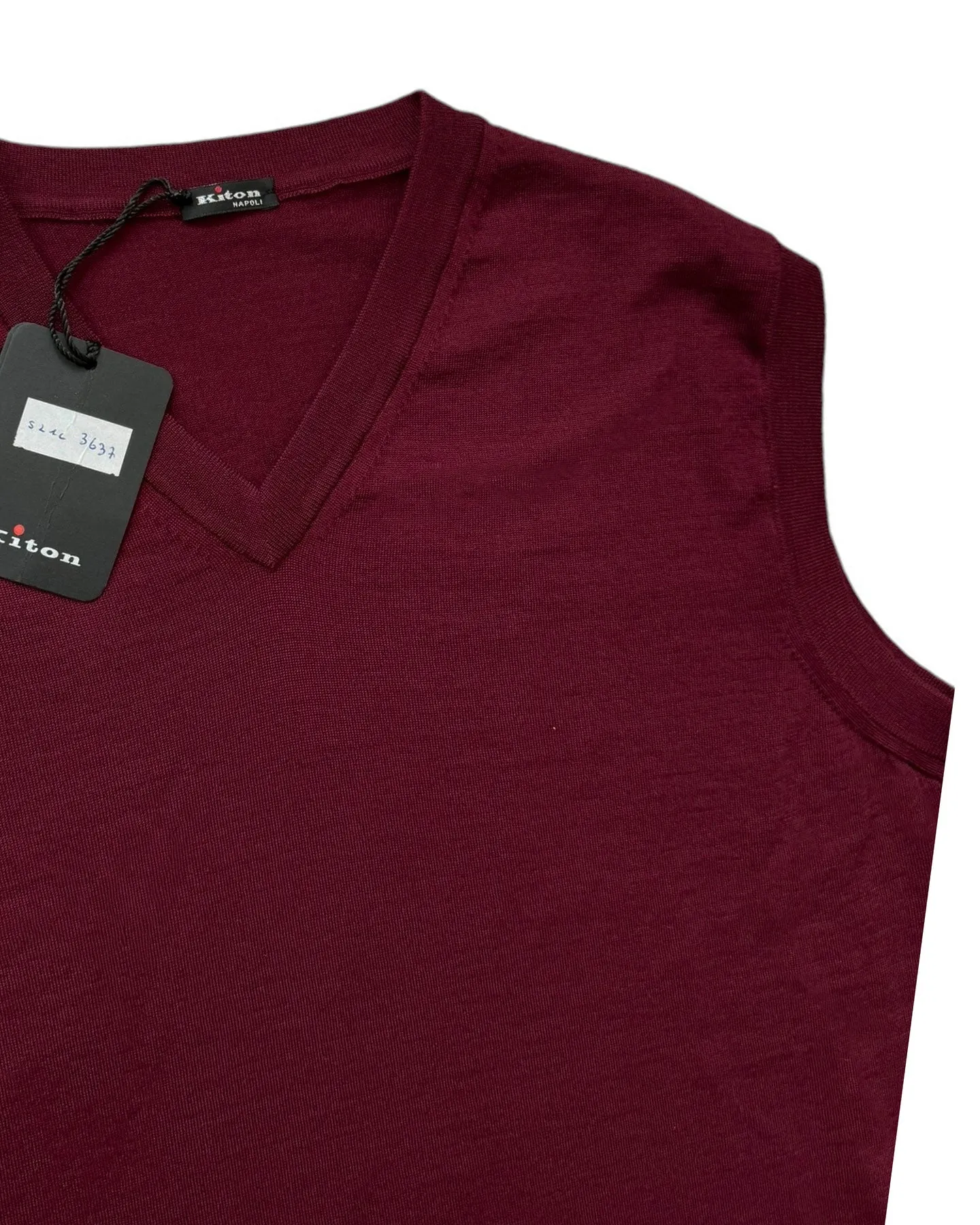 Kiton Sleeveless Sweater Bordeaux Cashmere Silk V-Neck EU 50 / M