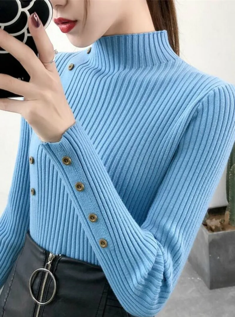 KNITTED SWEATER SOLID KNITTED FEMALE COTTON SOFT ELASTIC COLOR