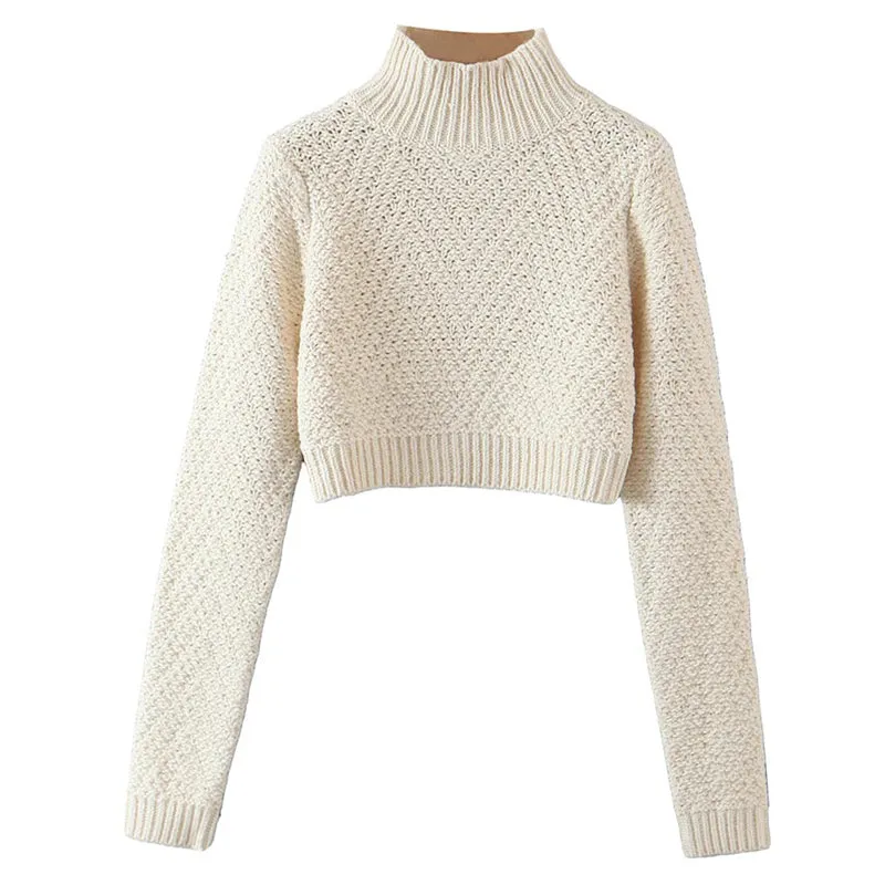 Knitted Turtleneck Long Sleeve Pullover Crop Top Sweaters