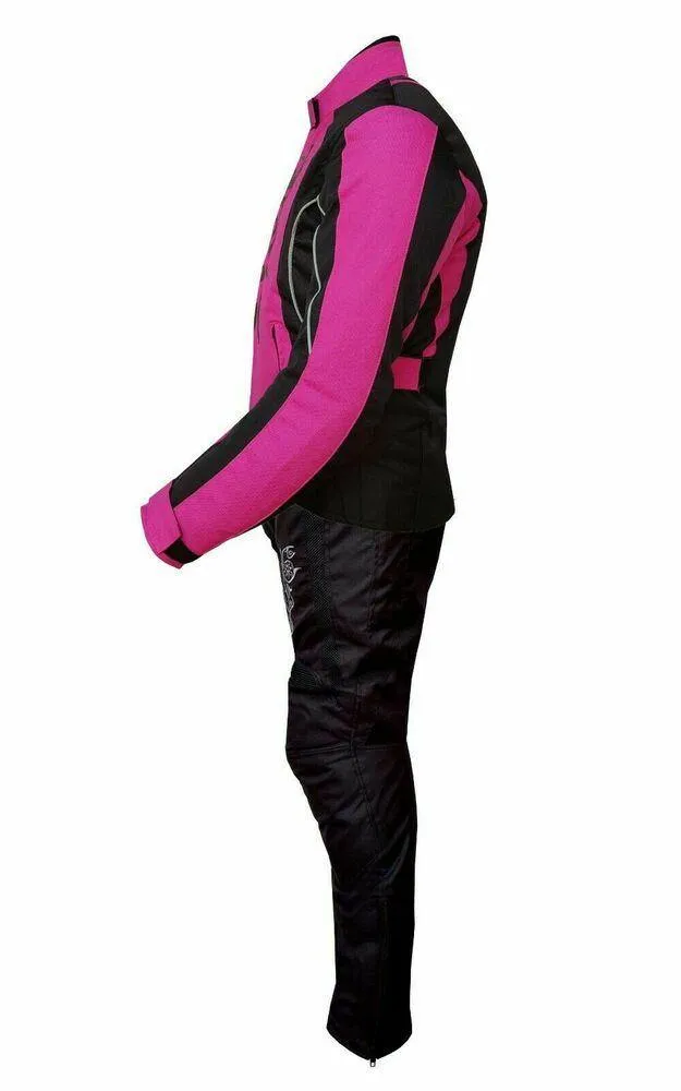 Ladies Motorcycle Suit Waterproof CE Armoured Motorbike Jacket Trouser Set Pink