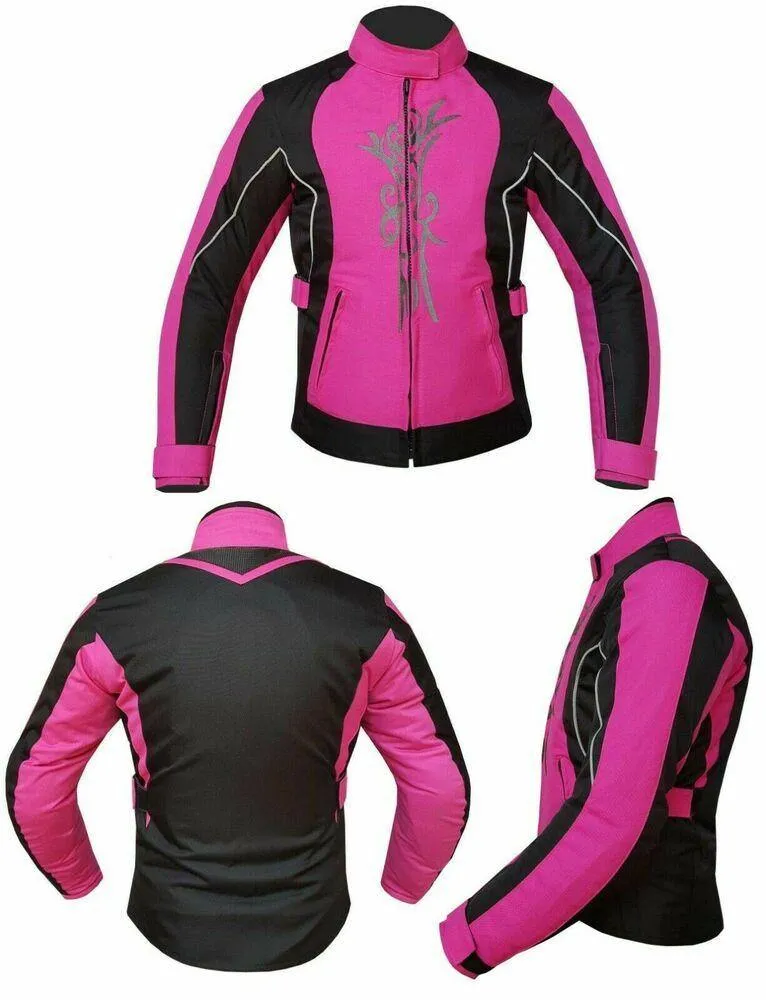 Ladies Motorcycle Suit Waterproof CE Armoured Motorbike Jacket Trouser Set Pink