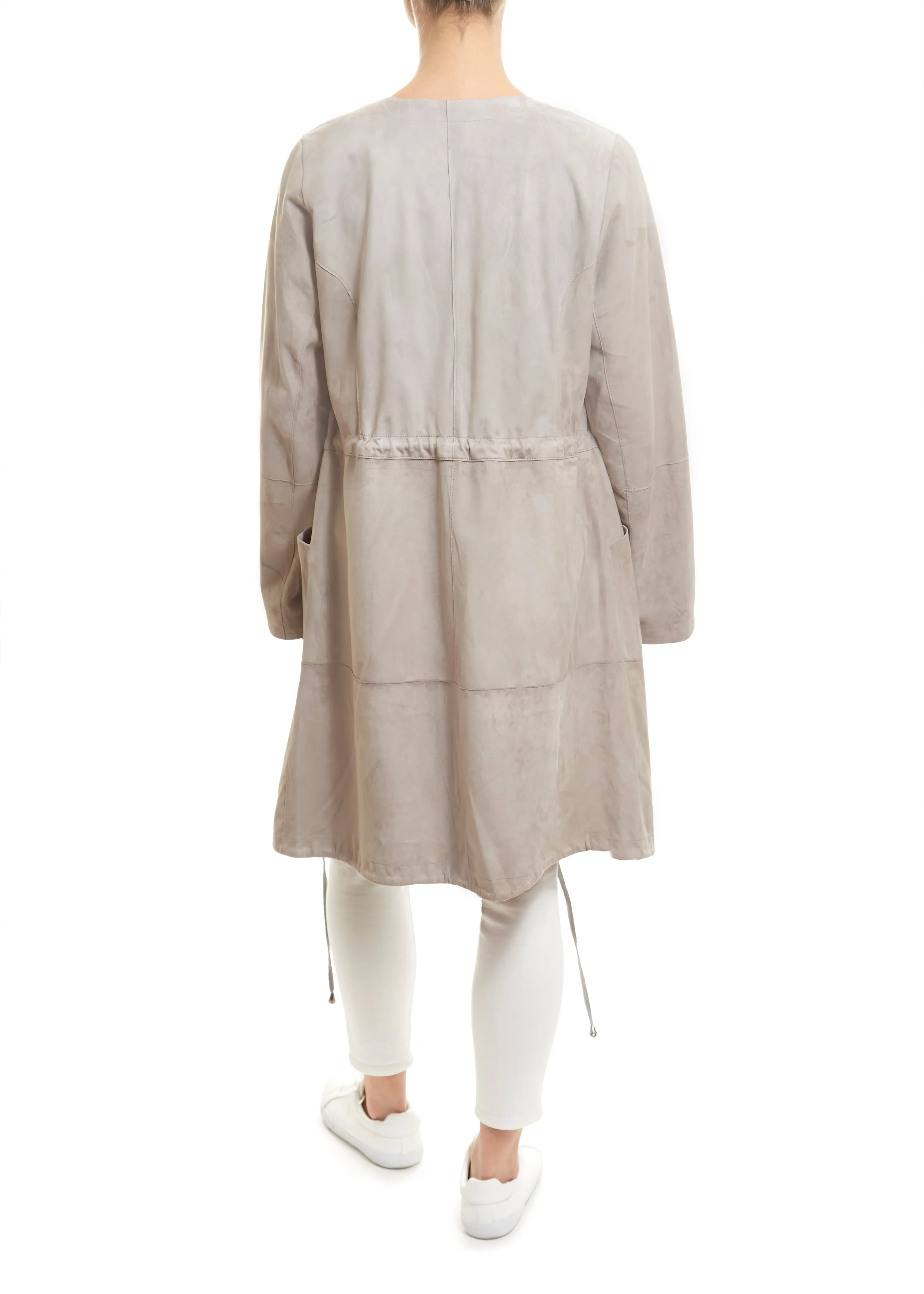 Long Light Grey Suede Coat