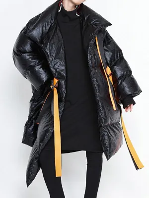 Long Sleeves Loose Asymmetric Keep Warm Tied Velvet High Neck Padded Coat Padded Coat/Down Coat