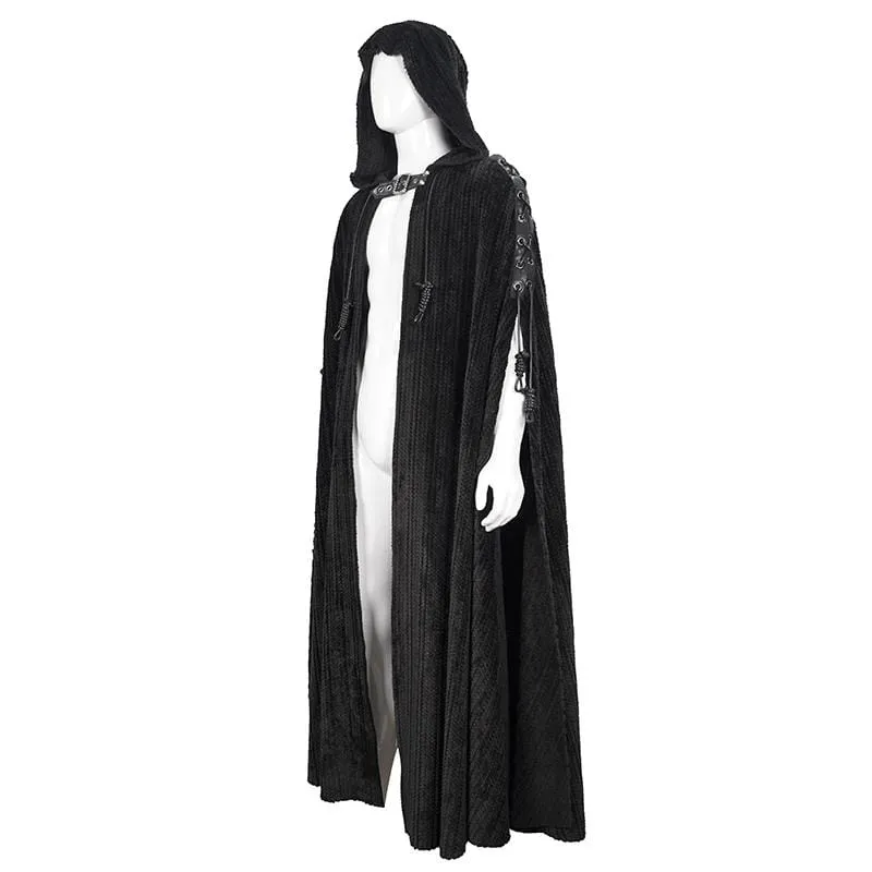 Men's Gothic Strappy Split Buckle Coat with Hood