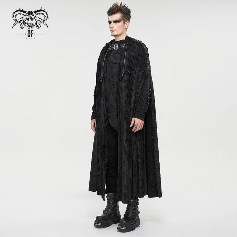 Men's Gothic Strappy Split Buckle Coat with Hood