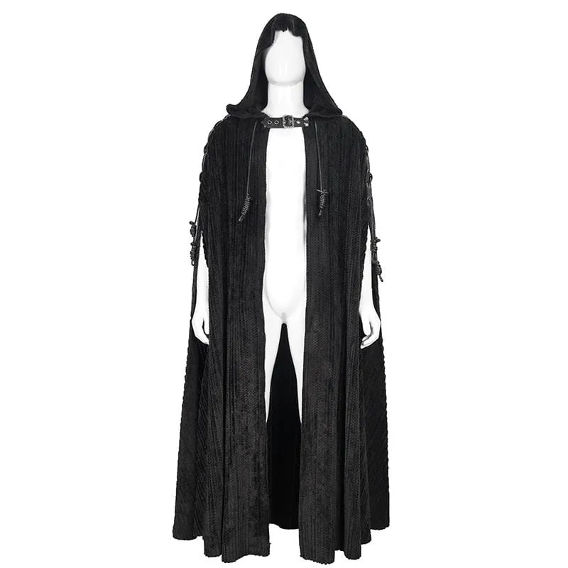 Men's Gothic Strappy Split Buckle Coat with Hood