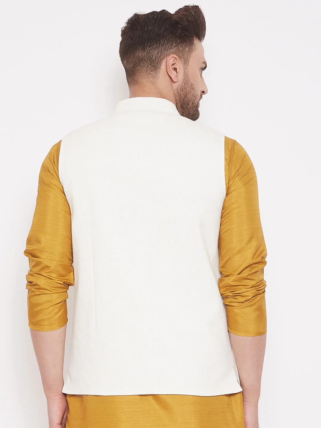 Men's White Cotton Linen Nehru Jacket - Even Apparels