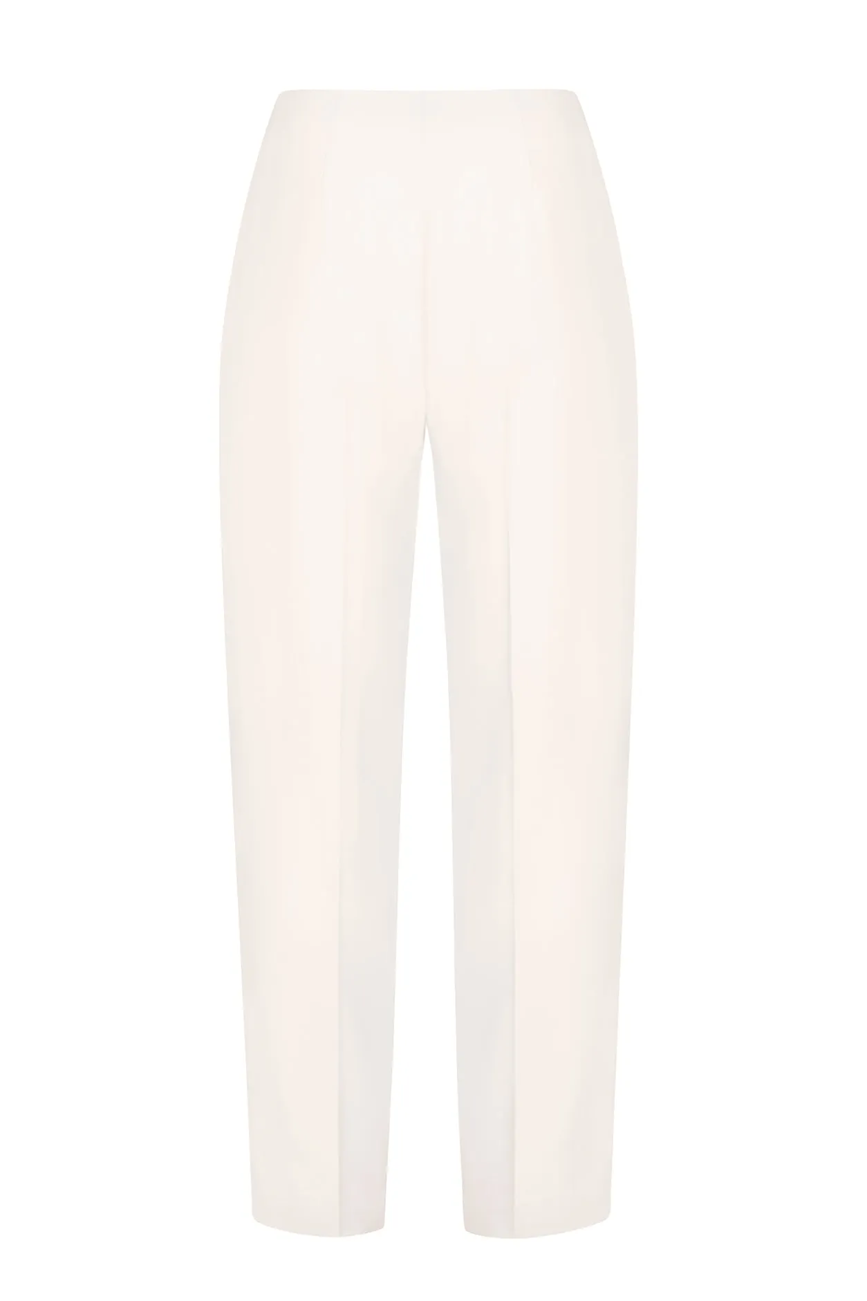 Narrow Trousers with Pressed Crease Detail in Ivory Wool Sateen - Phoebe