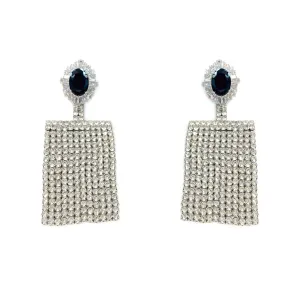 OVAL STUD CRYSTAL FRINGE EARRINGS