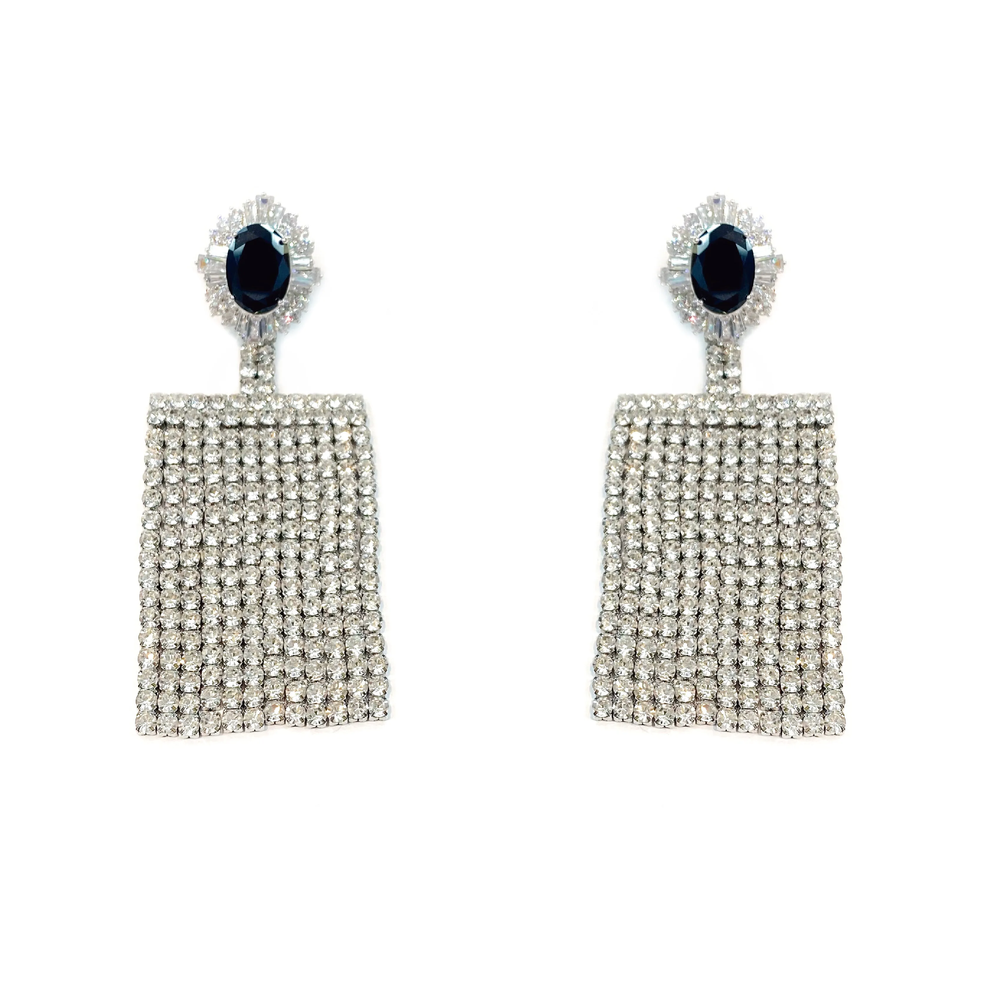 OVAL STUD CRYSTAL FRINGE EARRINGS