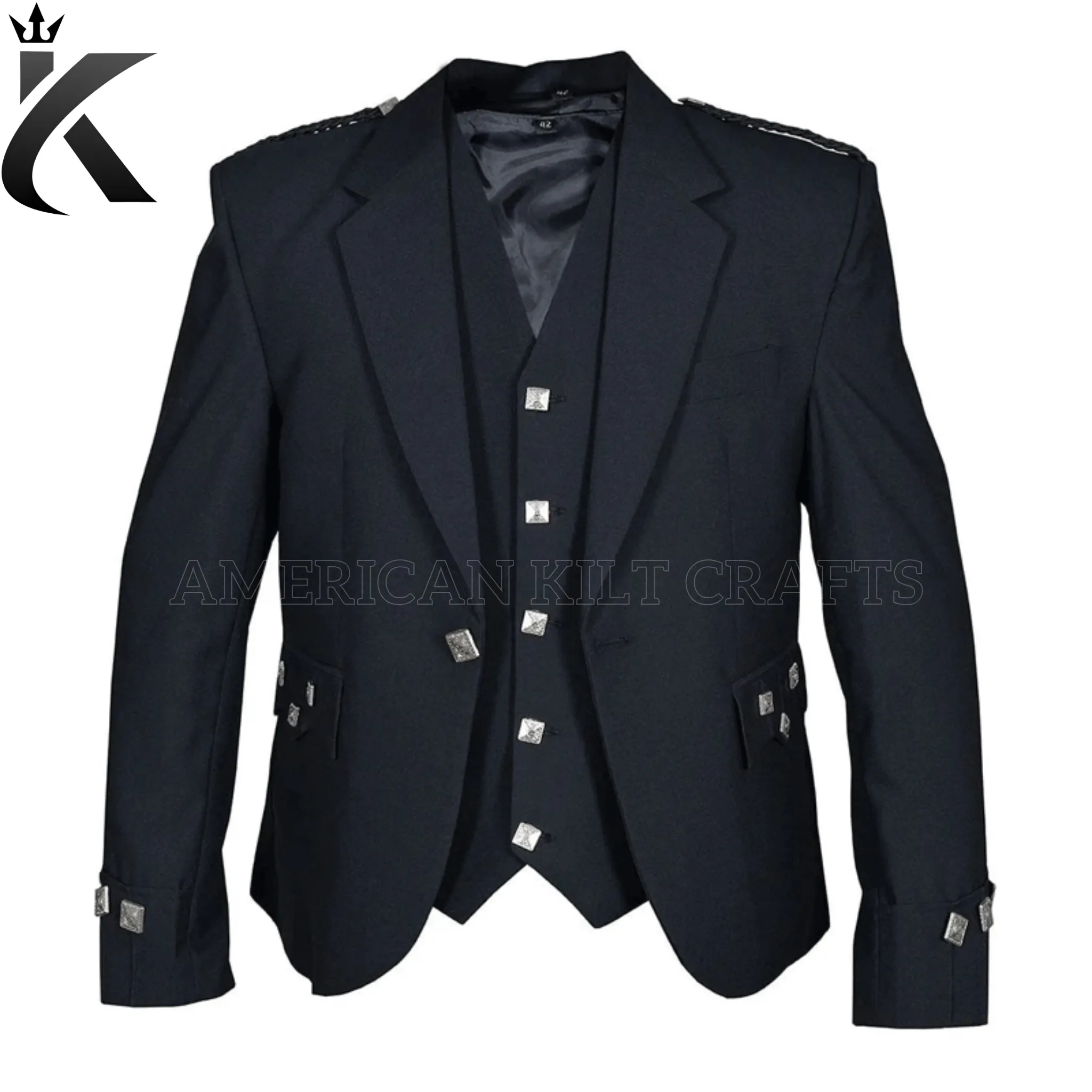 Premium Quality Argyll Black Kilt Jacket with Vest - Customized Experience