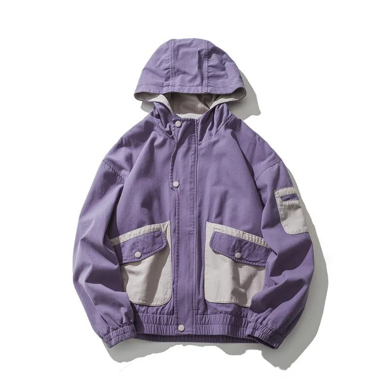 Retro Loose Patchwork Hooded Windbreaker