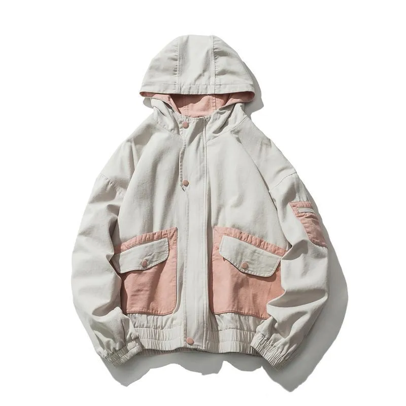 Retro Loose Patchwork Hooded Windbreaker