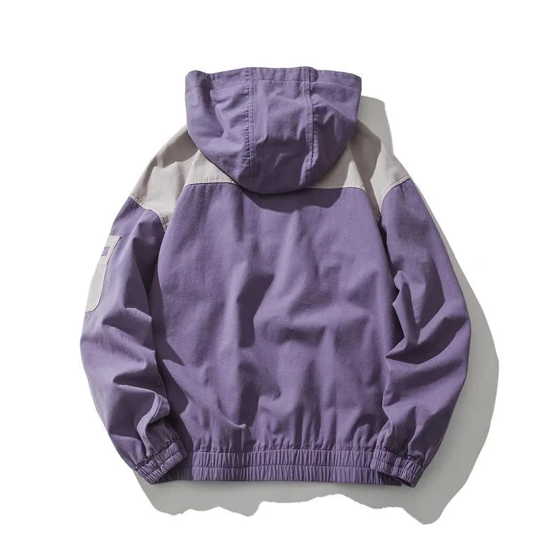 Retro Loose Patchwork Hooded Windbreaker